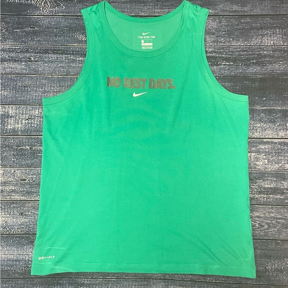 Nike Dri-Fit Mens No Rest Days Green Training Tank Sleeveless Top Sz L - Picture 3 of 5